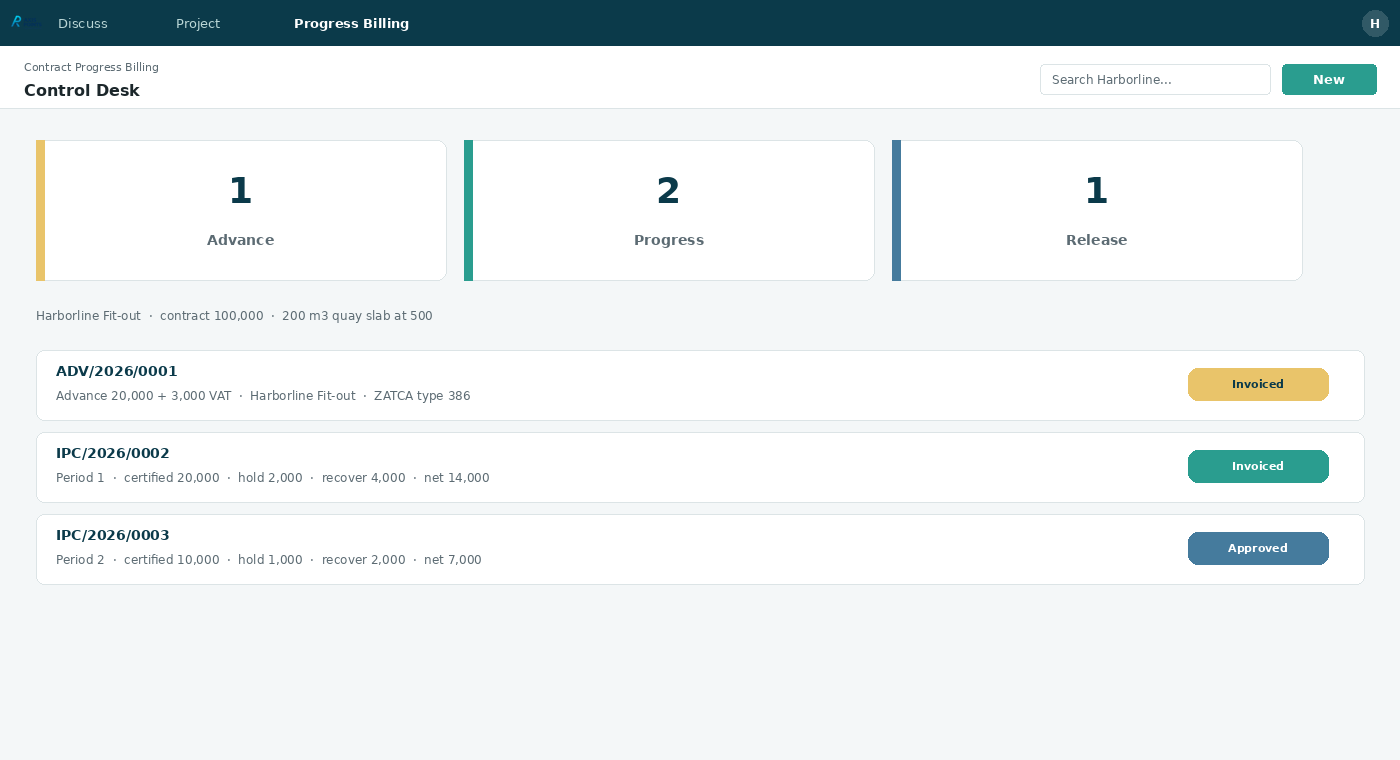 Contract Progress Billing — 01 control desk