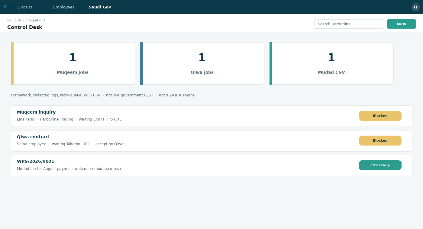 Saudi Government Integrations — 01 control desk
